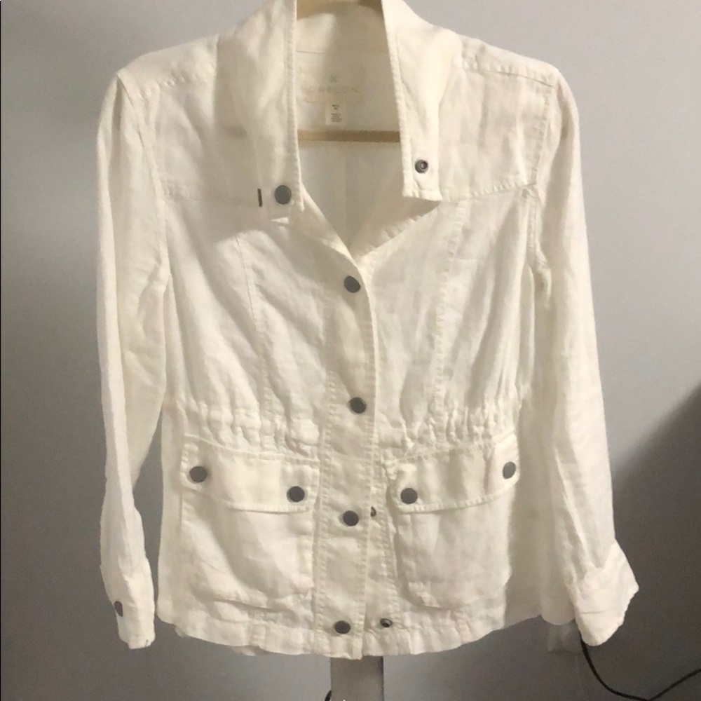 New Caslon Cinch Waist Linen Utility Jacket
